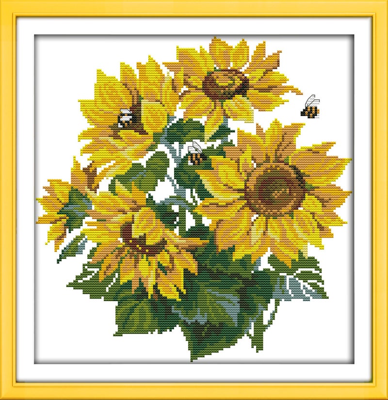 ITSTITCH Printed Cross Stitch Kits 11CT 16X16 inch 100% Cotton Holiday Gift DIY Embroidery Starter Kits Easy Patterns Embroidery for Girls Crafts DMC Stamped Cross-Stitch Supplies Needlework Sunflower - Image 1